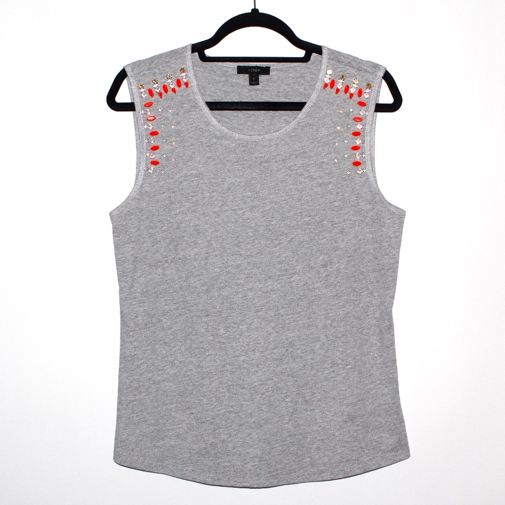 J. Crew Beaded Sparkly Heather Gray Tank Top
